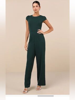 Lulu's Dark Green Cap Sleeve Jumpsuit